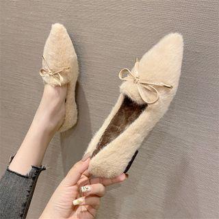 Bow Fluffy Pointy-toe Flats