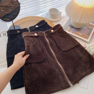 High-waist Zipper Corduroy Skirt