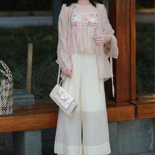 Set: Light Jacket + Camisole Top + Wide-leg Pants