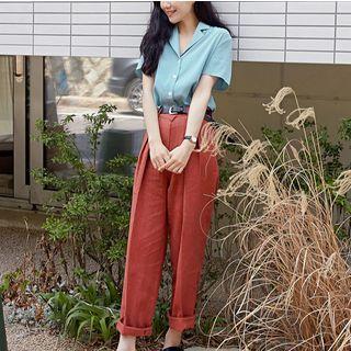 Short-sleeve Lapel Collar Shirt / Straight Cut Pants