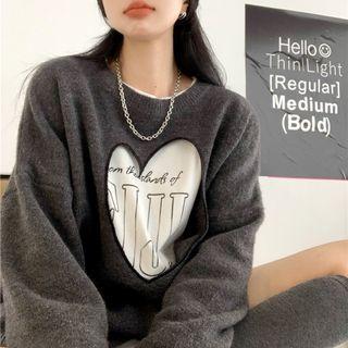 Long-sleeve Cutout Heart Loose-fit Sweater / Long-sleeve Lettering T-shirt (various Designs)