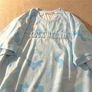 Short-sleeve Letter Embossed Print T-shirt