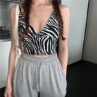 Sleeveless Zebra Print Top Black & White - One Size