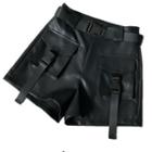 Faux Leather Buckled Cargo Shorts