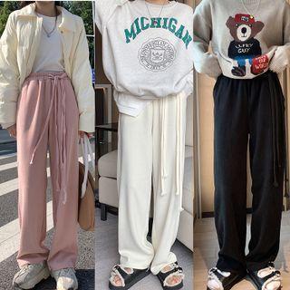 Drawstring Straight Cut Plain Pants