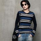 Crewneck Wide-cuff Stripe Sweater