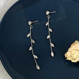 Rhinestone Leaf Dangle Earring Willow - 1 Pair - One Size