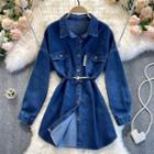Lapel Off-shoulder Long-sleeve Denim Top