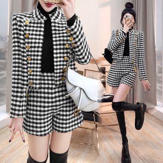 Set: Gingham Double-breasted Blazer + Shorts