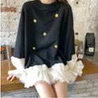 Star Mesh Long-sleeve Loose-fit Pullover Black - One Size