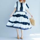 Short-sleeve Striped Midi A-line Dress As Shown In Figure - One Size