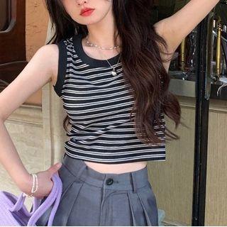 Striped Crop Tank Top Stripe - Black - One Size