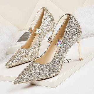 Sequined Pointed High Heel Pumps