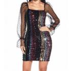 Mesh Panel Color Block Sequined Mini Bodycon Dress