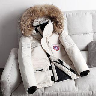 Applique Faux Fur Trim  Hooded Padded Jacket
