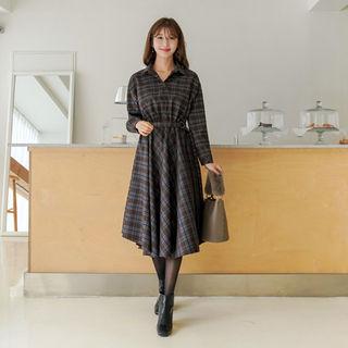 Half-placket Flare Shirt Dress With Belt