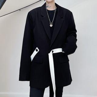 Notch Lapel Contrast Belt Blazer