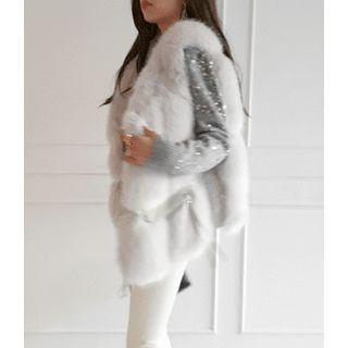 Open-front Eco-fur Vest Gray - One Size