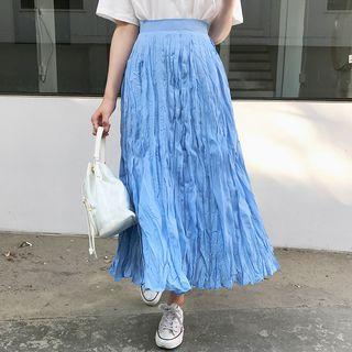 Band-waist Long Crinkled Skirt