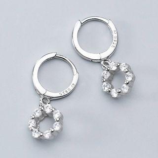 925 Sterling Silver Rhinestone Hoop Dangle Earring 1 Pair - S925 Silver - Silver - One Size