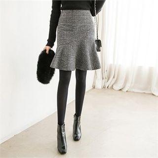 Glen-plaid Wool Blend Mermaid Skirt