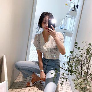 Crochet-trim Faux-pearl Lace Blouse