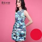 Embroidered Camouflage Sleeveless Dress
