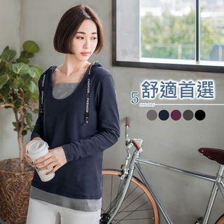 Mock Two Piece Scoop Neck Hoodie