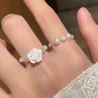 Set Of 2: Rose / Faux Pearl Alloy Ring Set Of 2 - White - One Size
