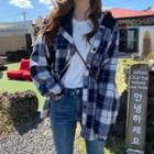 Contrast Hooded Plaid Shirt Jacket Black - One Size