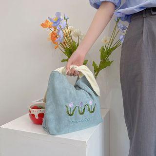 Embroidered Corduroy Handbag