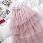 Mesh Midi Tiered Skirt Pink - One Size