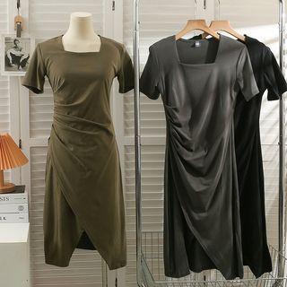 Asymemtrical Sqaure-neck Midi Dress