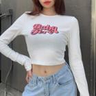 Long-sleeve Lettering Print Crop Top