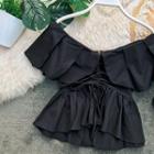 Short-sleeve Drawstring Ruffled Top