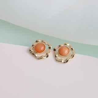 Cat Eye Stone Alloy Stud Earring 1 Pair - Gold - One Size