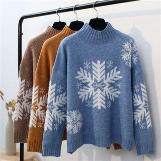 Mock Neck Snowflake Pattern Knit Top