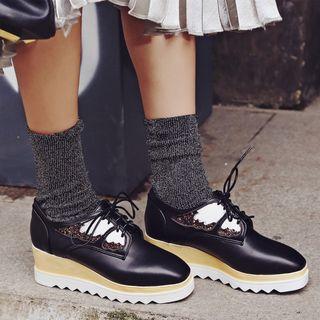 Glitter Panel Wedged Lace-up Shoes
