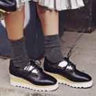 Glitter Panel Wedged Lace-up Shoes