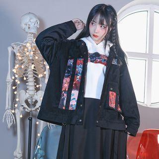 Monster Print Padded Zip Jacket