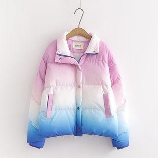 Gradient Button Zipped Padded Jacket As Shown In Figure - One Size