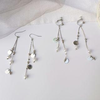 Faux Pearl Fringed Drop Earring / Clip-on Earring