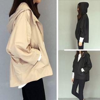 Plain Batwing Hooded Jacket