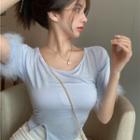 Short-sleeve Fluffy Trim T-shirt