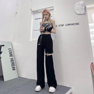 High Waist Cutout Loose Fit Pants
