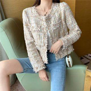 Fringed-hem Tweed Blazer