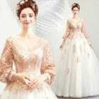 Sequin Balloon-sleeve Ball Gown
