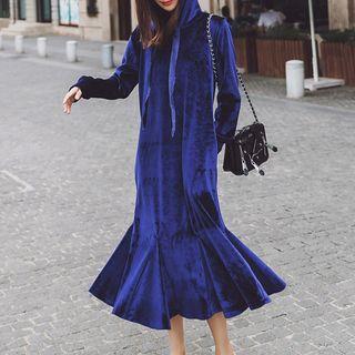 Velvet Drawstring Hoodie Dress
