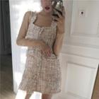 Sleeveless Tweed Buttoned Mini Dress Almond - One Size