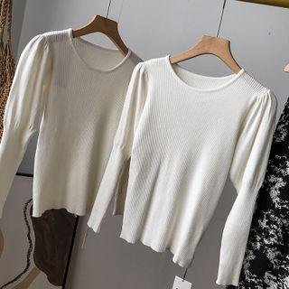 Plain Knit Top Off-white - M